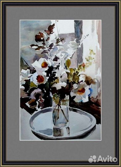 Картина акварелью 24х36 Цветы из сада