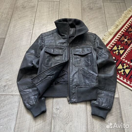 Винтажный Кожаный Бомбер Y2k Leather Vintage