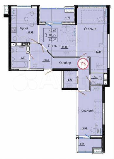 3-к. квартира, 89,2 м², 8/8 эт.