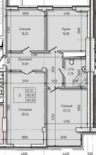 3-к. квартира, 103,9 м², 10/16 эт.