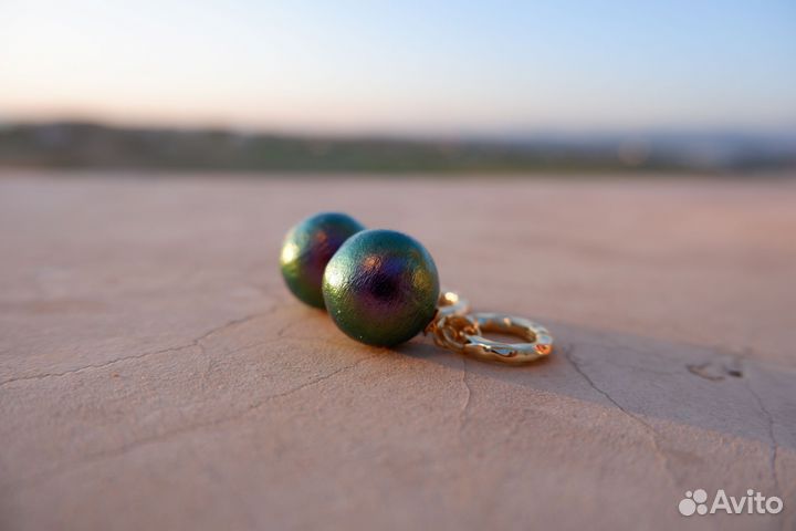 Серьги Конго с хлопковым жемчугом покрытие золото