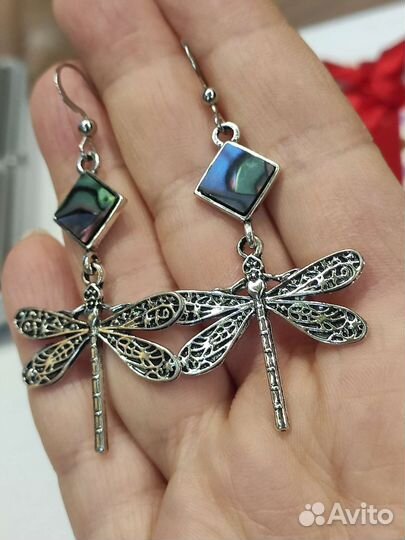 Серьги- стрекозы с абалоном