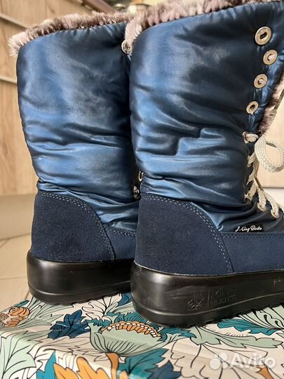 Сапоги женские зимние дутики синие