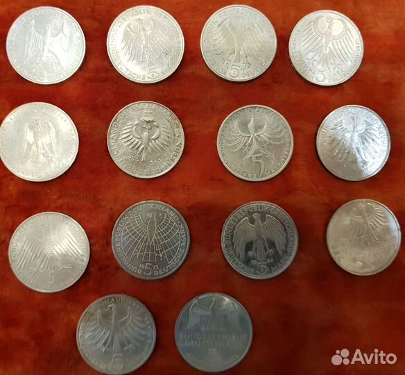 Монеты 5 марок фрг серебро