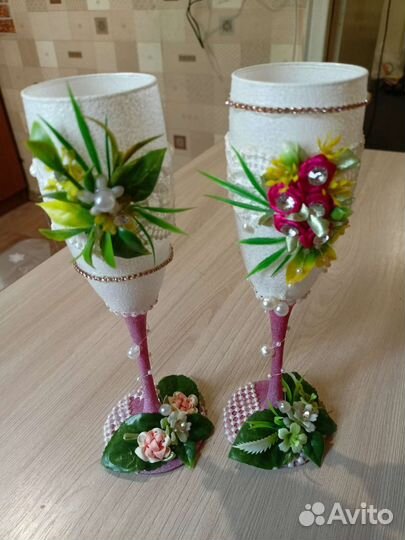 Свадебные бокалы ручной работы