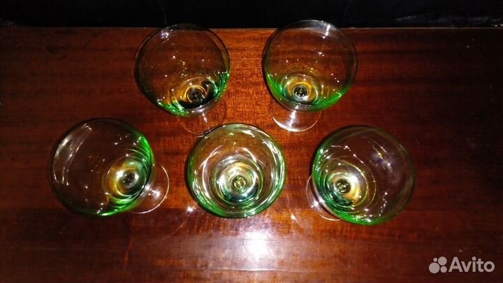 Бокалы хрусталь на ножке зеленые СССР