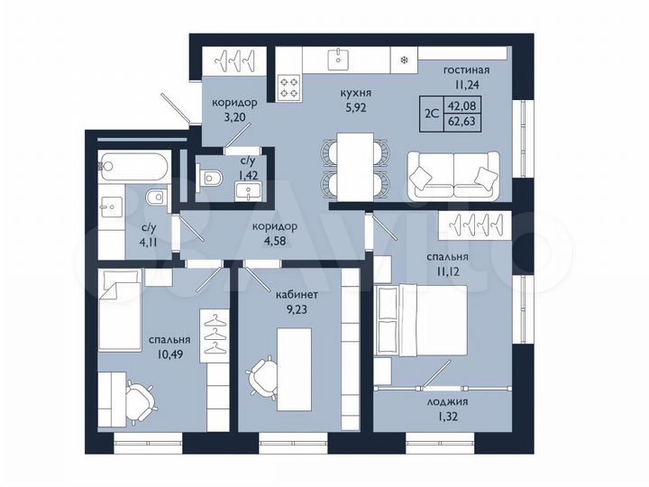 4-к. квартира, 62,6 м², 12/25 эт.