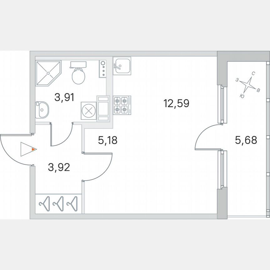 Квартира-студия, 28,4 м², 3/4 эт.
