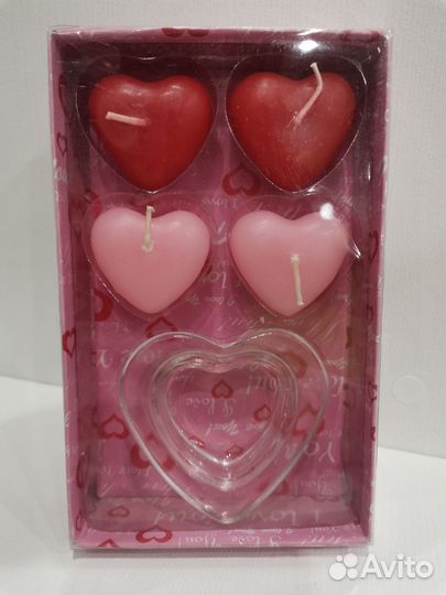 Свечки - сердечки декоративные с подсвечником