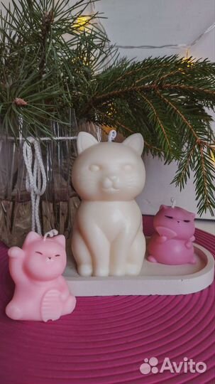 Розовая свеча кот