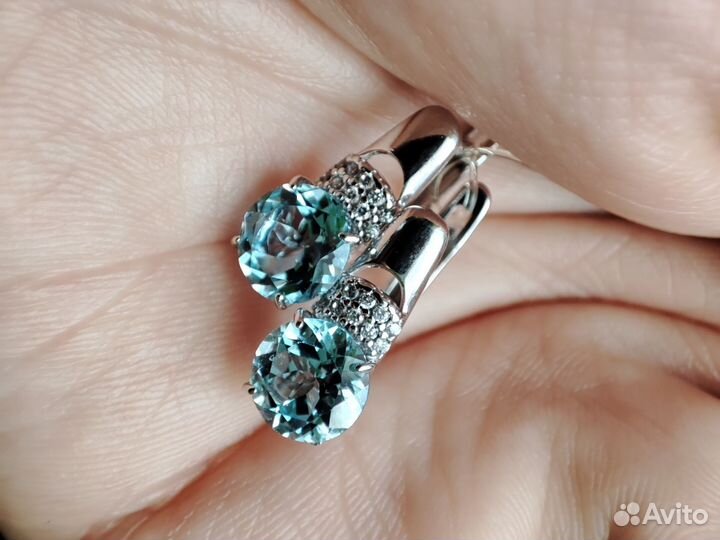 Серьги серебро с голубым топазом sokolov