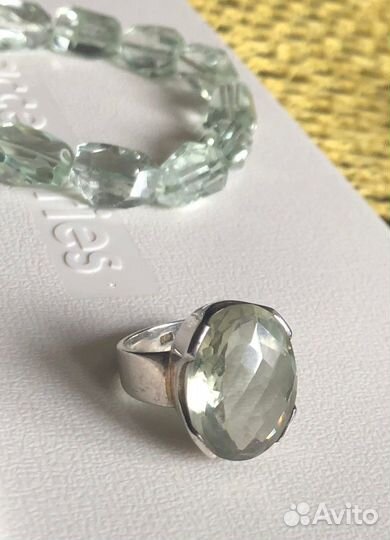 Комплект браслет и кольцо Натуральный Празиолит