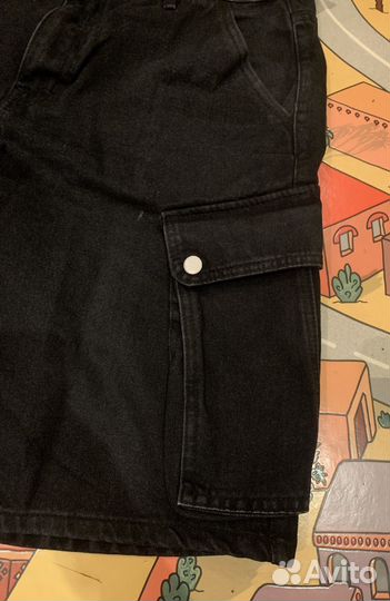 Темные джинсовые карго шорты мужские