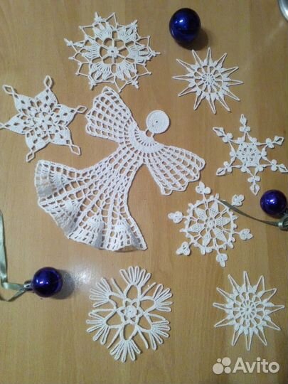Набор из 7 снежинок и Ангела