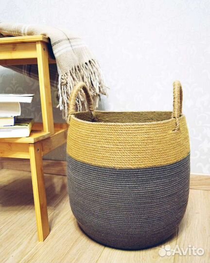 Большая корзина джутовая