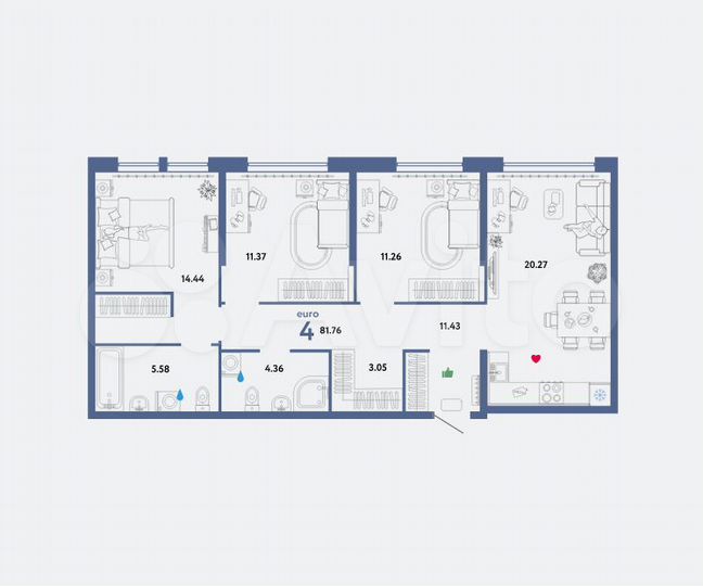 4-к. квартира, 81,8 м², 6/18 эт.