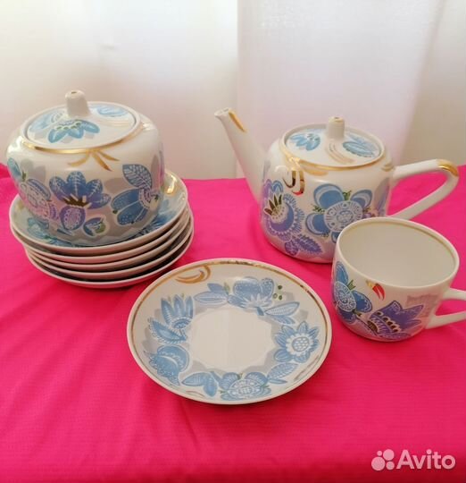 Сервиз чайный, голубой синий колокольчик вербилки