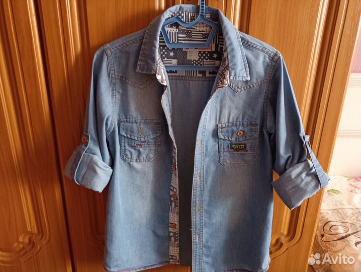 Детская джинсовая рубашка д/мал, разм 134-140