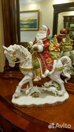 Дед Мороз на лошади Фарфор 42см Fitz and Floyd