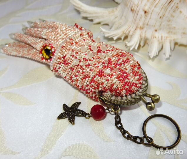 Брелок-монетница Кальмар лососевого цвета