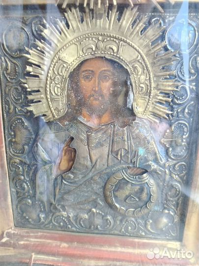 Икона старинная спас Вседержитель в киоте