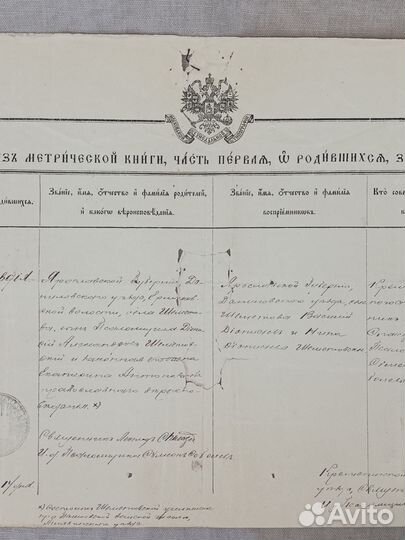 Выписка из метрической книги 1913 год