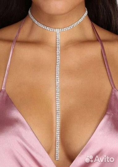 Набор украшений чокер-ожерелье и серьги со стразам