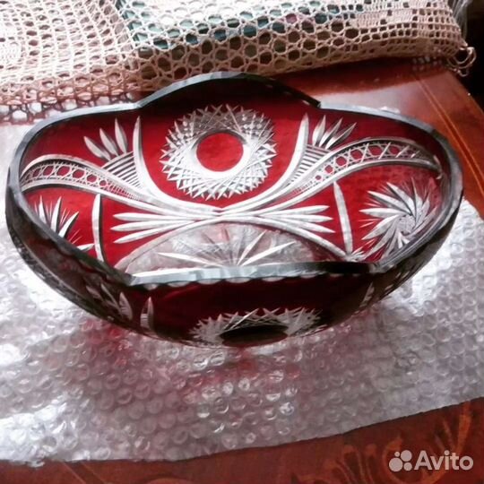 Ладья ваза фруктовница конфетница цветной хрусталь