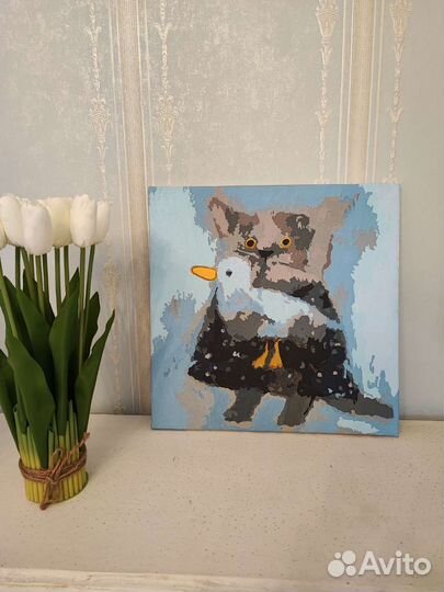 Картина Кот с птичкой