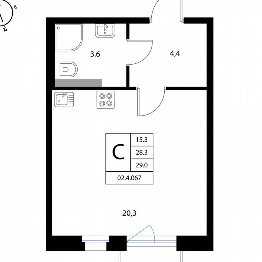 Квартира-студия, 29 м², 3/3 эт.