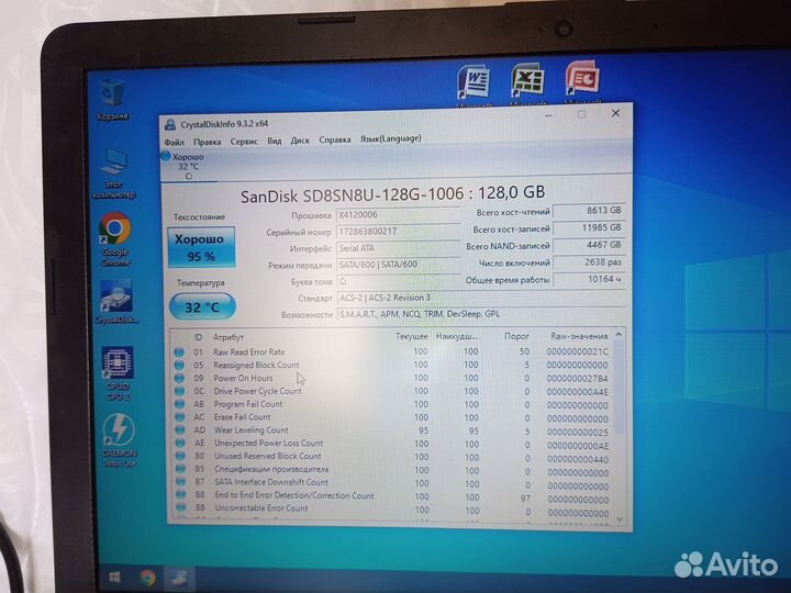 Ноутбук HP, Pentium N3710, SSD128гб, RAM 8гб