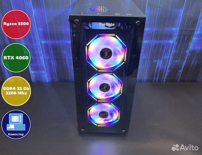 Сборка пк для 2к AMD5500-RTX4060-32DDR4-OZA174-A520
