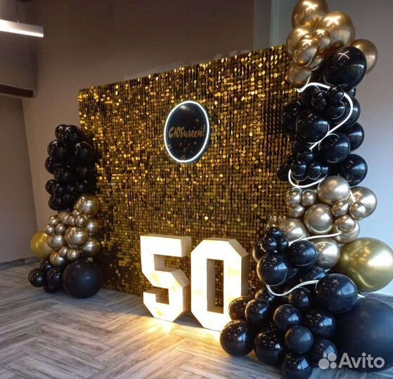 Фотозона из пайеток на юбилей и на свадьбу