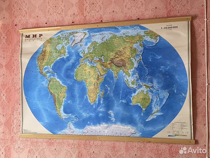 Карта мира на стену 1:25000000 120х80