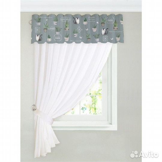 Тюль с подхватом и ламбрекеном 'Садовая романтика'