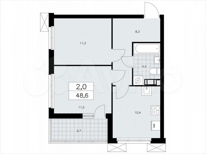 2-к. квартира, 48,6 м², 9/9 эт.