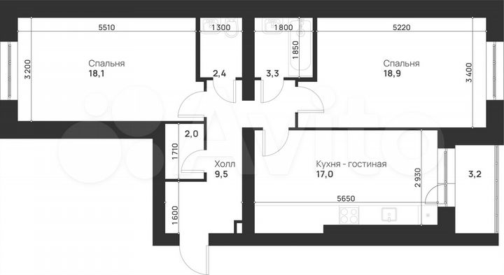 2-к. квартира, 74,4 м², 3/5 эт.