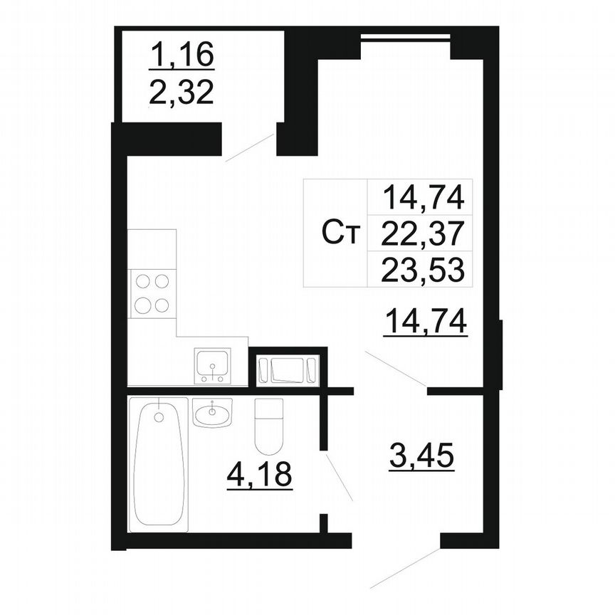 Квартира-студия, 23,5 м², 7/11 эт.