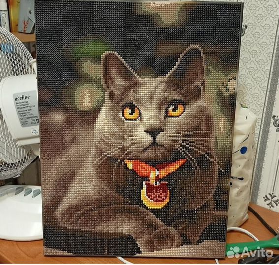 Алмазная мозаика на подрамнике Серый кот