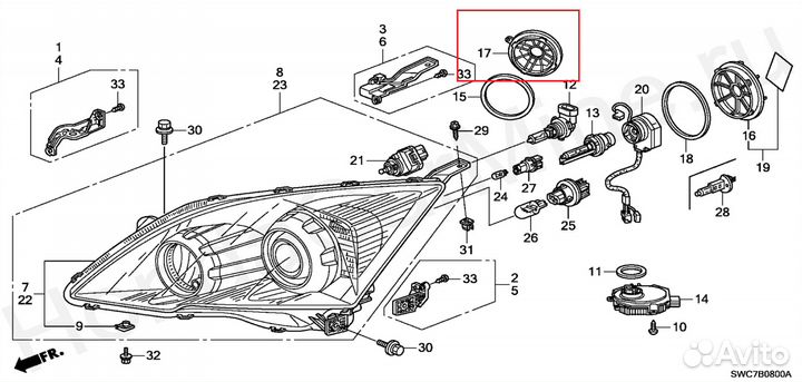 Крышка фары дальний свет Honda CR-V 31500