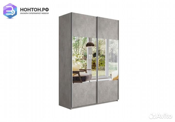 Шкаф-купе 2-х створчатый c зеркалами Прайм бетон