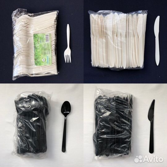 Одноразовые пластиковые приборы, вилка, ложка, нож