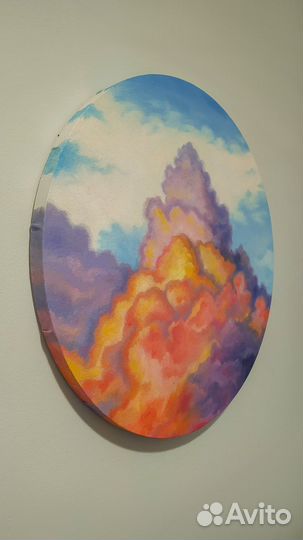 Круглая картина маслом «Закат»