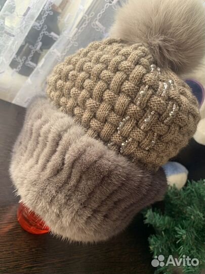 Шапка женская вязаная норковая