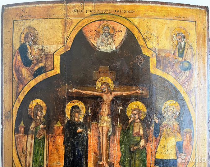 Икона распятие Христово с евангелистами 19 век
