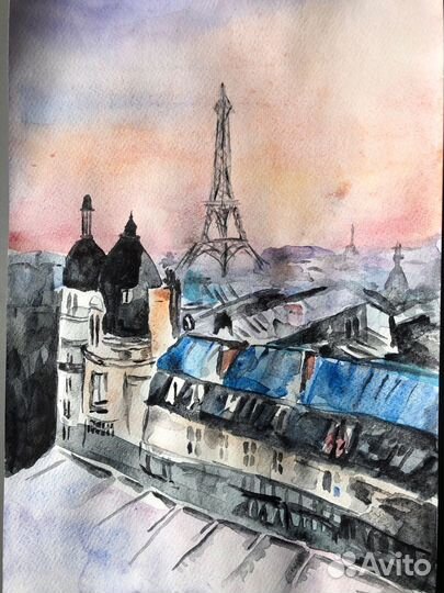 Париж акварель