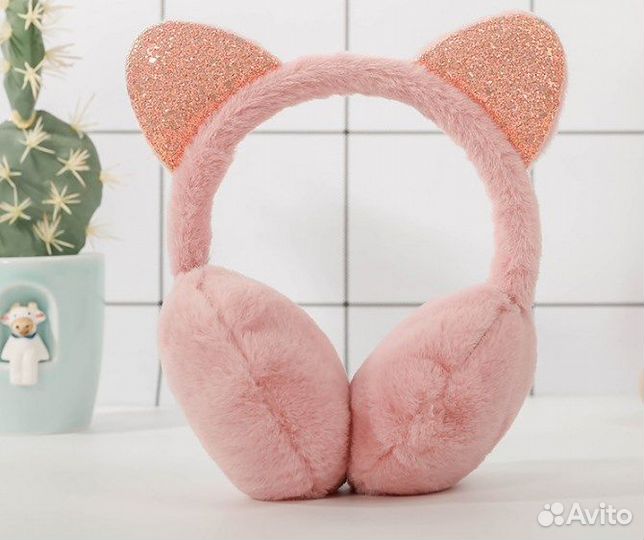 Новые меховые наушники, ушки кошки сверху