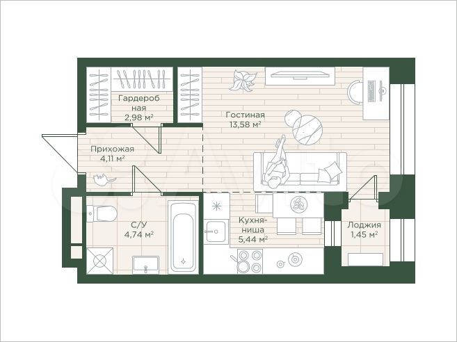Квартира-студия, 31,6 м², 12/24 эт.