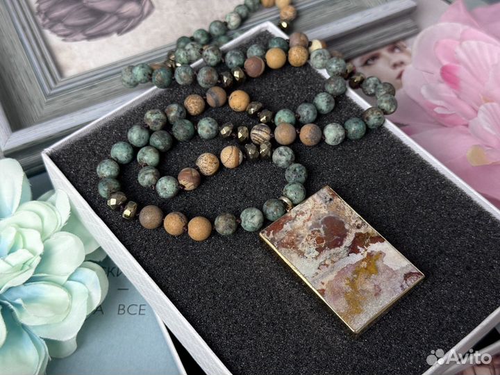 Сотуар чокер колье бусы натуральная яшма