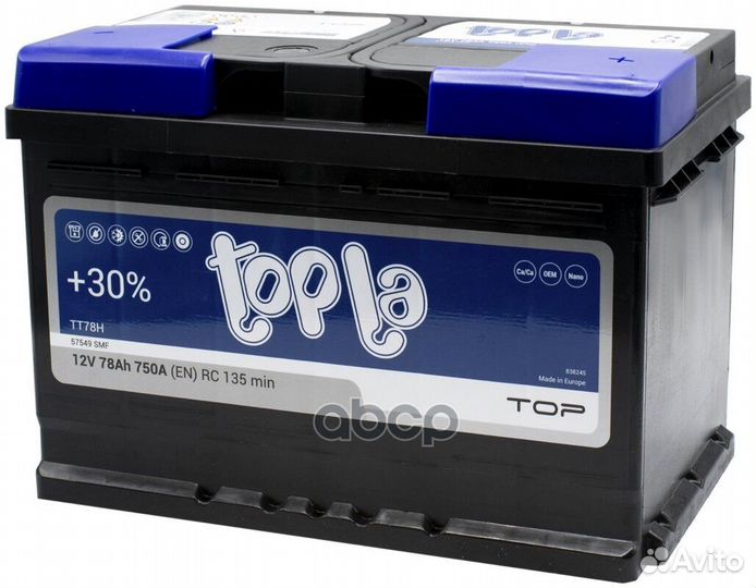 АКБ 78А/ч 780А 12в обратная полярн. 118678 Topla